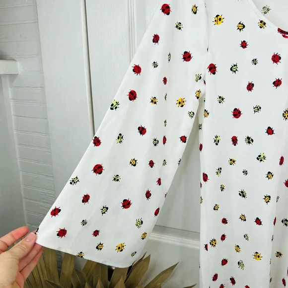 ModCloth Women's White with Ladybug Print A-Line Mini Dress Size L Bell Sleeve - Picture 5 of 13
